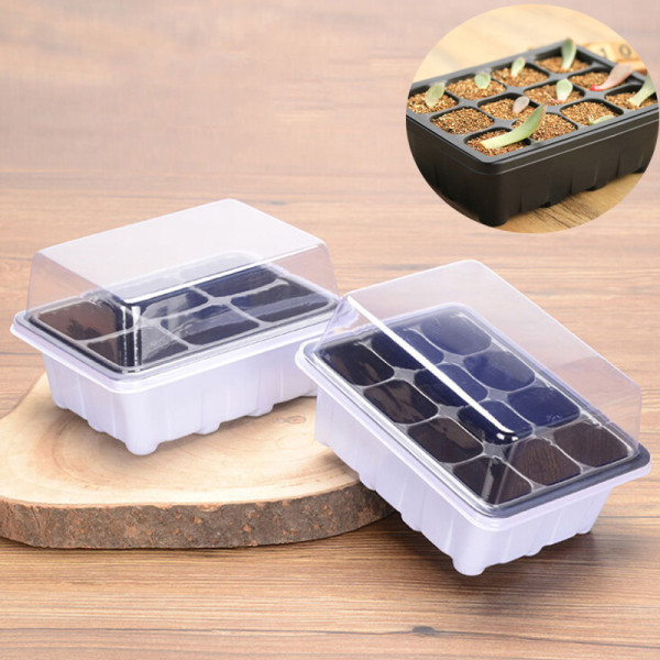 12 Cells Plastic Nursery Pots Planting Seed Tray Kit Plant Germination Box with Dome and Base Garden Grow Box Gardening Supplies