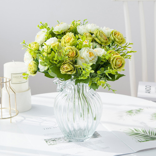 Simulation bouquet artificial plastic flower plant decoration window flower arrangement 10 watercolor tea roses