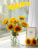 2021Simulated sunflower flocking pole silk flower landing wedding decoration home bottle flower