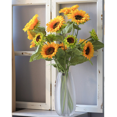 2021Simulated sunflower flocking pole silk flower landing wedding decoration home bottle flower