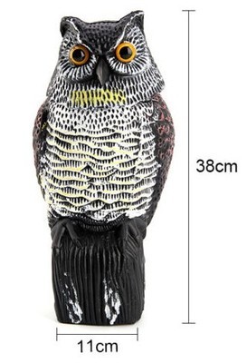 Large Rotating Hunting Decoy Scarecrow Garden Deterrent Bird Repellent Device Sound Owl Scarecrow