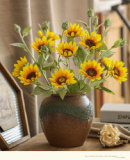2021Simulated silk flower home decoration ornaments 5 flocked sunflowers