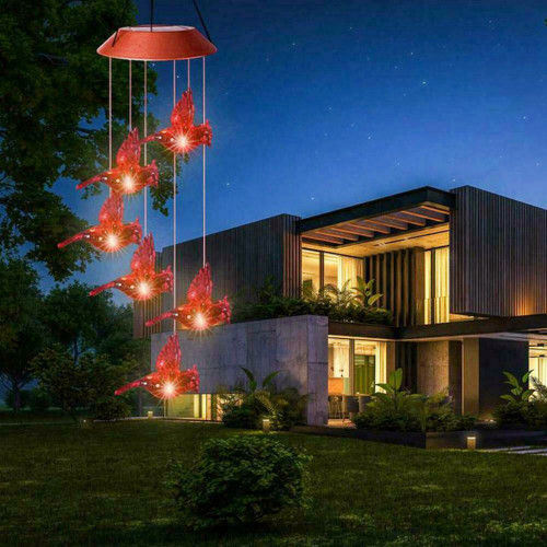 Solar Wind Chimes Light Outdoor Wind Chime Solar Powered LED Red Cardinal Bird Wind Chime Light Garden Patio Decorations