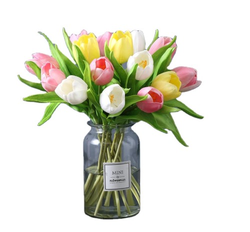 Indoor home dining table artificial flower wedding decoration PU round head tulip