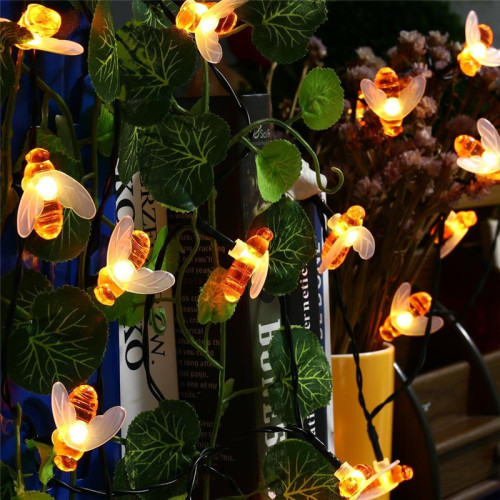 New Solar Powered Cute Honey Bee Led String Light Waterproof Bee Outdoor Garden Fence Patio Christmas Garland Lights