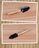 3 Piece Set Mini Garden Tool Spatula Rake Seedling Machine for Outdoor Potted Flowers Iron Wood Black