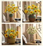 2021Simulated silk flower home decoration ornaments 5 flocked sunflowers