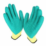 Yellow Yarn Green Rubber Wrinkle Gloves Construction Site Anti-Cut Latex Gloves Wear-Resistant Non-Slip Tools