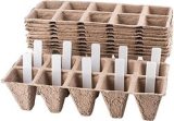 Seed Starter Tray Kit Sets Pack of 10 X 10 Cell Peat Pots Bonus 30 Plant Markers Organic Plant Starter Seedling Trays