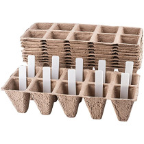 Seed Starter Tray Kit Sets Pack of 10 X 10 Cell Peat Pots Bonus 30 Plant Markers Organic Plant Starter Seedling Trays