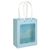 T Blue Transparent Window on the Front Shopping Paper Box with Strong Handle