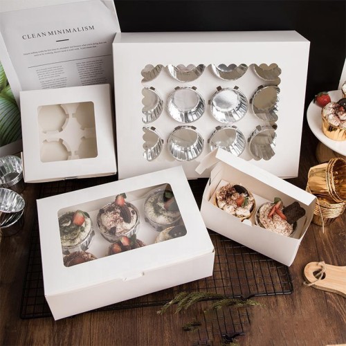 Manufacture Luxury Transparent White Box Packaging Dessert Foldable Cake Box Clear