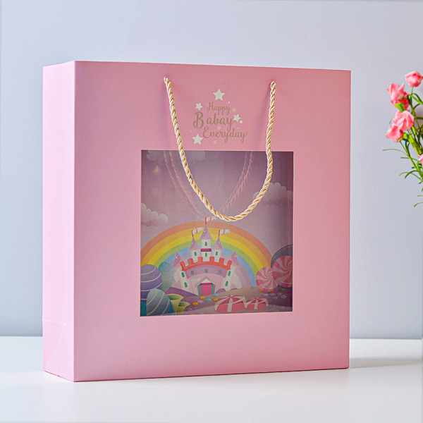 Baby foldable bag pink wedding cake boxes custom stackable box and handbag