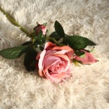 2021Hot simulation  flower plant bonsai wedding decoration ins wind artificial flannel one flower two bud rose