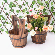 Hot-selling Gardening Carbonized Anticorrosive Wooden Succulent Flower Pots Balcony Flower Retro Solid Wood Fence Hanging Pots