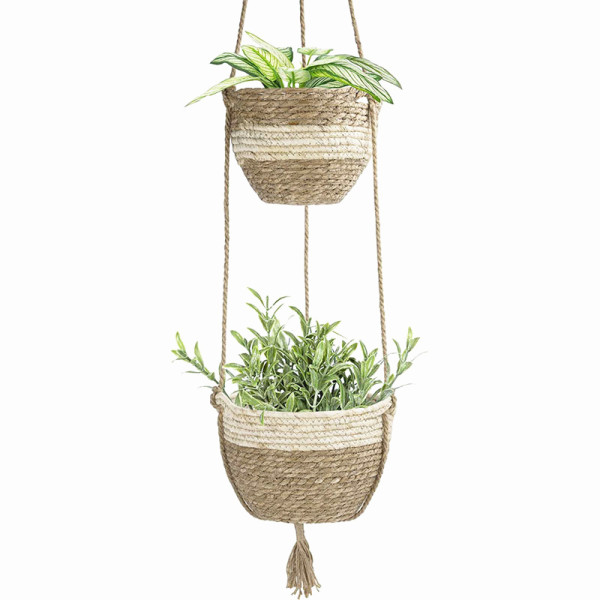 Outdoor Hanging Flower Basket Indoor Plant Flower Pot Gray Beige Flower Basket Hanging Basket Weaving
