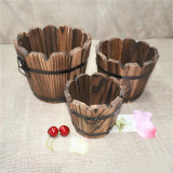 Solid Wood  Succulent Flowerpot Anticorrosive Wood Flower Pot Home Decoration Retro Small Wooden Barrel