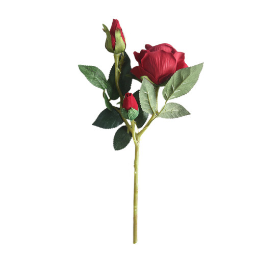 2021Hot simulation  flower plant bonsai wedding decoration ins wind artificial flannel one flower two bud rose