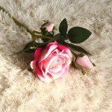 2021Hot simulation  flower plant bonsai wedding decoration ins wind artificial flannel one flower two bud rose