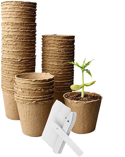 60 Pack Peat Pots 3 x 3 Inch ,Plant Starters Nursery Pots, 60 Plastic Plant Markers