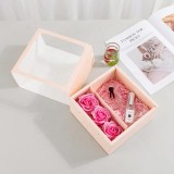 Square Gift Storage Paper Box Transparent Love Flower Paper Box With PVC Clear Window
