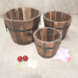 Solid Wood  Succulent Flowerpot Anticorrosive Wood Flower Pot Home Decoration Retro Small Wooden Barrel