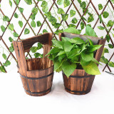 Hot-selling Gardening Carbonized Anticorrosive Wooden Succulent Flower Pots Balcony Flower Retro Solid Wood Fence Hanging Pots