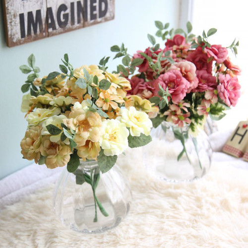 2021Manufacturers wholesale tea rose bouquet oil painting simulation flower rose export family decoration wedding fake flower