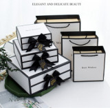 White Luxury Shopping Cardboard Paper Wedding Gift Box Packing With Ribbon Perfume Jewelry Paper Box