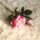 2021Hot simulation  flower plant bonsai wedding decoration ins wind artificial flannel one flower two bud rose