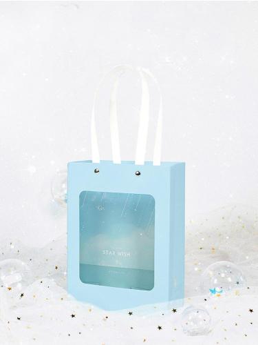 T Blue Transparent Window on the Front Shopping Paper Box with Strong Handle