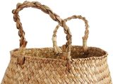 Blue Make Woven Sea grass Belly Basket with Handles for Storage Plant Pot Basket