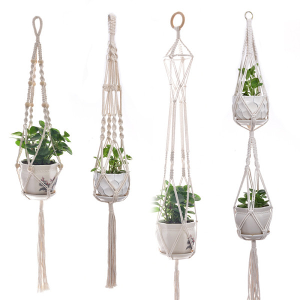 Handmade Macrame Flower Pot Hanging Basket Knotted Rope Flowerpot Net Bag Horticultural Home Door Balcony Courtyard Garden Decor