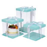 High Quality PET Clear Cake Box With Bowknot Ribbon Transparent PVC Tall Cake Box