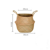 Blue Make Woven Sea grass Belly Basket with Handles for Storage Plant Pot Basket