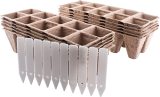 Seed Starter Tray Kit Sets Pack of 10 X 10 Cell Peat Pots Bonus 30 Plant Markers Organic Plant Starter Seedling Trays