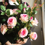 2021 hot  green plant simulation flower plant wedding decoration ins wind Flannelette 5 roses