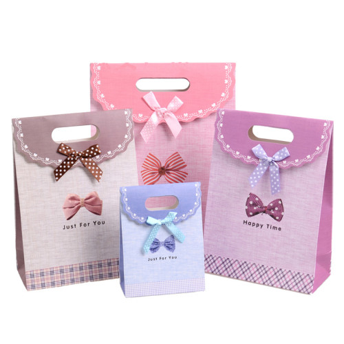 Low Moq Shopping Envelope Baby Shower Gift Paper Bag With Bow Decoration