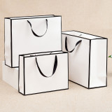 Custom Logo White Bag With Gold Side Shopping Clothing Packaging Paper Bag