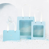 T Blue Transparent Window on the Front Shopping Paper Box with Strong Handle