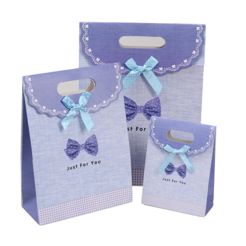 Low Moq Shopping Envelope Baby Shower Gift Paper Bag With Bow Decoration