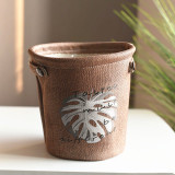 Fabric Flower Pot Nordic Style Monstera Pattern Kraft Paper Bag Flower Pot