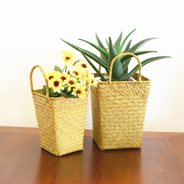 Natural Multi Flower Plants Pots Straw Woven Storage Handmade Basket With Handle