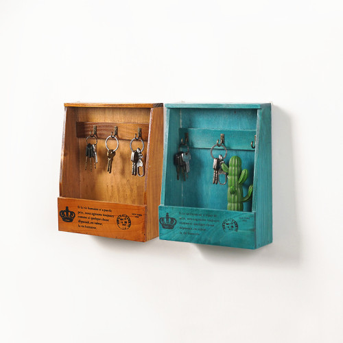 European Style Wooden Key Holder Box With 6 Hooks Wall Mounted Handmade With Rustic Finish For Home Decor