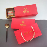 Luxury 3 Grids Moon Cake Packaging Dessert Paper Box Match Bag With Handle Custom Embossed Logo