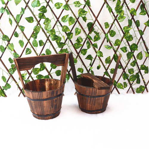 Hot-selling Gardening Carbonized Anticorrosive Wooden Succulent Flower Pots Balcony Flower Retro Solid Wood Fence Hanging Pots