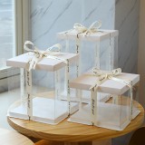 High Quality PET Clear Cake Box With Bowknot Ribbon Transparent PVC Tall Cake Box