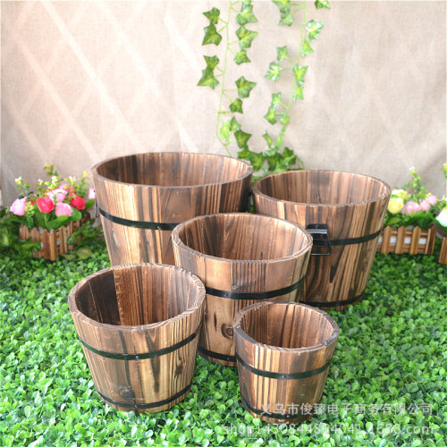 Solid Wood  Succulent Flowerpot Anticorrosive Wood Flower Pot Home Decoration Retro Small Wooden Barrel