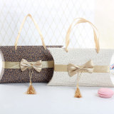 Custom wedding candy paper box gift packaging lace pillow paper box with handle