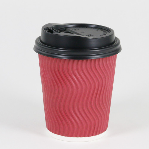 4oz  Corrugated Ripple Wall Kraft Paper Hot Tea Coffee Cups With Lids